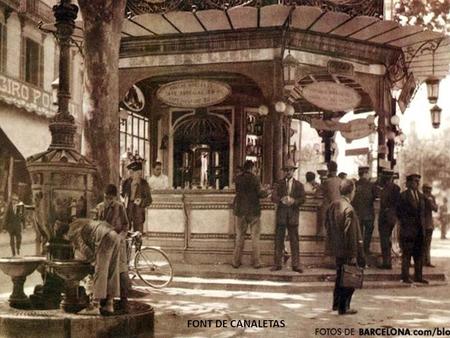 FONT DE CANALETAS 1910, der.estación de los Ferrocarrils Catalans...iz. Carrer Pelayo.