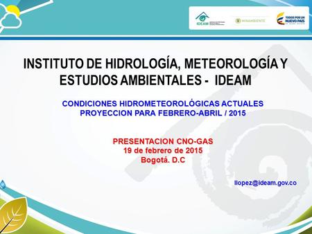 INSTITUTO DE HIDROLOGÍA, METEOROLOGÍA Y ESTUDIOS AMBIENTALES - IDEAM