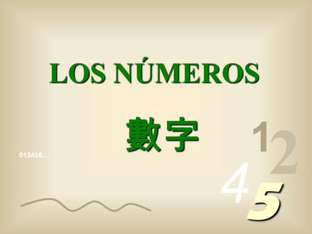 013456… 1 2 4 5 LOS NÚMEROS 數字 Los números que escribimos están compuestos por algoritmos, (1, 2, 3, 4, etc) llamados algoritmos arábigos, para distinguirlos.