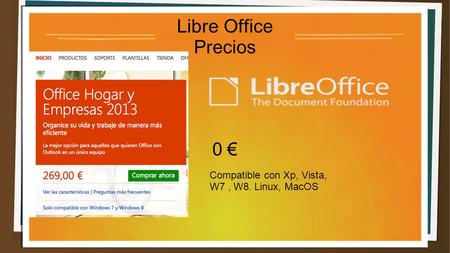 Libre Office Precios 0 € Compatible con Xp, Vista, W7, W8. Linux, MacOS.