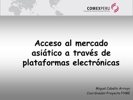 Acceso al mercado asiático a través de plataformas electrónicas Miguel Cabello Arroyo Coordinador Proyecto PYME.