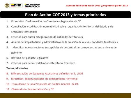Plan de Acción COT 2013 y temas priorizados
