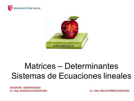 Matrices – Determinantes Sistemas de Ecuaciones lineales