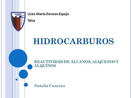 REACTIVIDAD DE ALCANOS, ALQUENOS Y ALQUINOS Natalia Cancino