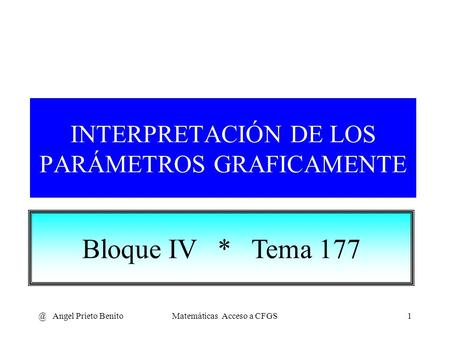 @ Angel Prieto BenitoMatemáticas Acceso a CFGS1 INTERPRETACIÓN DE LOS PARÁMETROS GRAFICAMENTE Bloque IV * Tema 177.