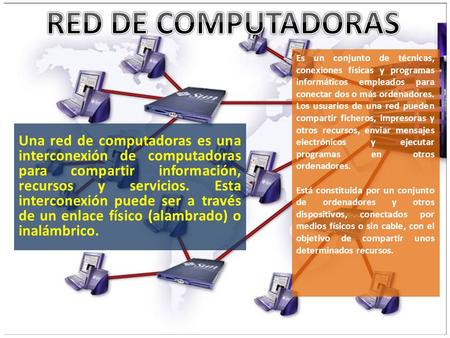 RED DE COMPUTADORAS Es un conjunto de técnicas, conexiones físicas y programas informáticos empleados para conectar dos o más ordenadores. Los usuarios.