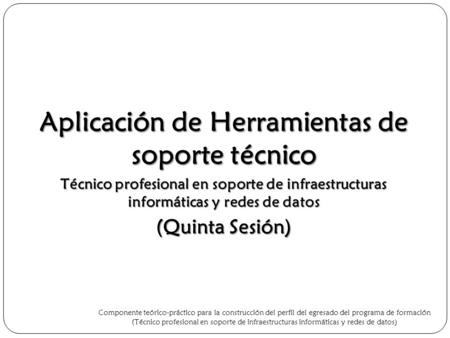 Aplicación de Herramientas de soporte técnico Técnico profesional en soporte de infraestructuras informáticas y redes de datos (Quinta Sesión) Componente.