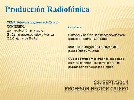 23/sept/2014 Profesor Héctor Calero