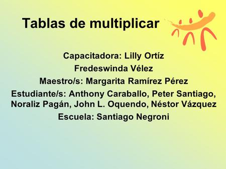 Tablas de multiplicar Capacitadora: Lilly Ortíz Fredeswinda Vélez