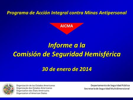 Programa de Acción Integral contra Minas Antipersonal Informe a la Comisión de Seguridad Hemisférica 30 de enero de 2014 Departamento de Seguridad Pública.