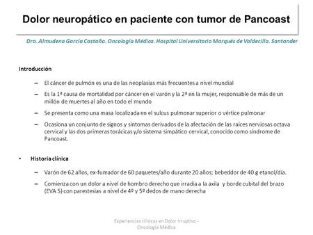 Dolor neuropático en paciente con tumor de Pancoast