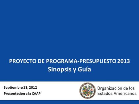 1 PROYECTO DE PROGRAMA-PRESUPUESTO 2013 Sinopsis y Guía Septiembre 18, 2012 Presentación a la CAAP.