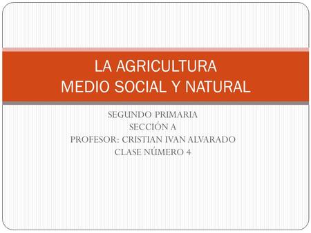 SEGUNDO PRIMARIA SECCIÓN A PROFESOR: CRISTIAN IVAN ALVARADO CLASE NÚMERO 4 LA AGRICULTURA MEDIO SOCIAL Y NATURAL.