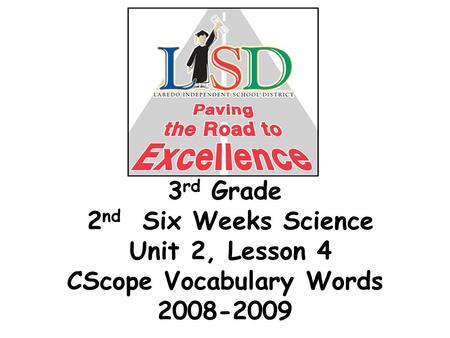 3 rd Grade 2 nd Six Weeks Science Unit 2, Lesson 4 CScope Vocabulary Words 2008-2009.