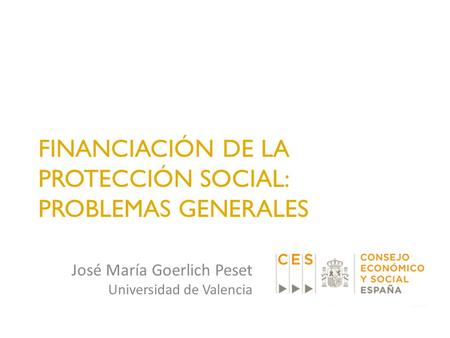FINANCIACIÓN DE LA PROTECCIÓN SOCIAL: PROBLEMAS GENERALES José María Goerlich Peset Universidad de Valencia.