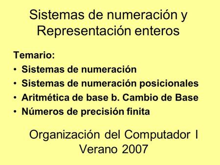 Organización del Computador I Verano 2007