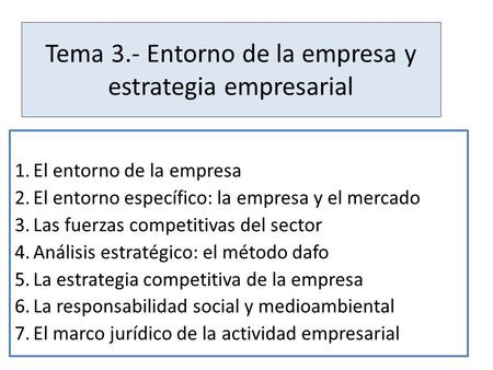 Tema 3.- Entorno de la empresa y estrategia empresarial