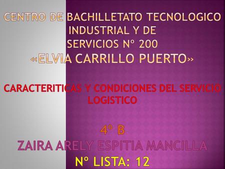 CENTRO DE BACHILLETATO TECNOLOGICO INDUSTRIAL Y DE SERVICIOS Nº 200 «Elvia Carrillo Puerto» CARACTERITICAS Y CONDICIONES DEL SERVICIO LOGISTICO 4º B.