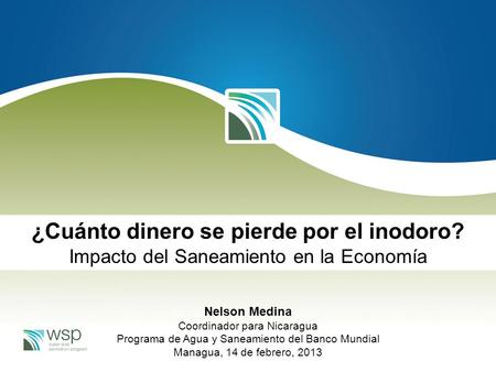 ¿Cuánto se pierde por falta de saneamiento? Impacto del Saneamiento en la Economía Nelson Medina Coordinador para Nicaragua Programa de Agua y Saneamiento.
