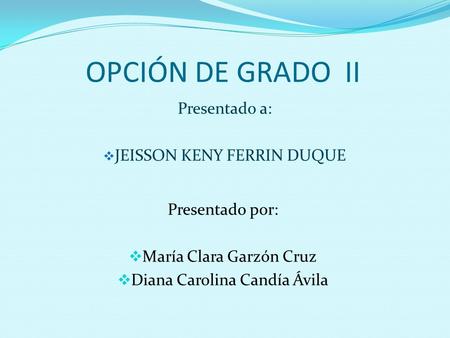 OPCIÓN DE GRADO II Presentado a: JEISSON KENY FERRIN DUQUE