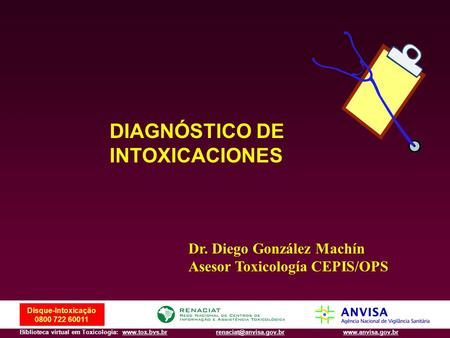 DIAGNÓSTICO DE INTOXICACIONES Dr. Diego González Machín