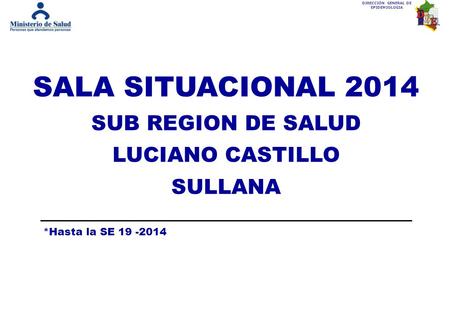 DIRECCIÓN GENERAL DE EPIDEMIOLOGIA SALA SITUACIONAL 2014 SUB REGION DE SALUD LUCIANO CASTILLO SULLANA *Hasta la SE 19 -2014.