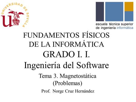 FUNDAMENTOS FÍSICOS DE LA INFORMÁTICA GRADO I. I. Ingeniería del Software Prof. Norge Cruz Hernández Tema 3. Magnetostática (Problemas)