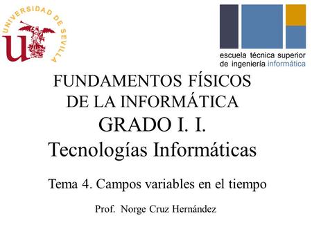 FUNDAMENTOS FÍSICOS DE LA INFORMÁTICA GRADO I. I. Tecnologías Informáticas Prof. Norge Cruz Hernández Tema 4. Campos variables en el tiempo.