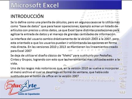 Microsoft Excel INTRODUCCIÓN