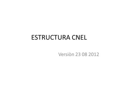 ESTRUCTURA CNEL Versiòn 23 08 2012. - RESTRUCTURACION ORGANICA - DESCONCENTRAR Y DESCENTRALIZAR - DEFINIR PROCESOS - LEVANTAR METAS E INDICADORES - POA.