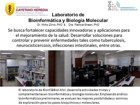 Click to edit Master subtitle style Laboratorio de Bioinformática y Biología Molecular Dr. Mirko Zimic, PhD & Dra. Patricia Sheen, PhD Se busca fortalecer.