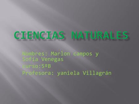 Nombres: Marlon campos y Sofía Venegas curso:5ºB Profesora: yaniela Villagrán.