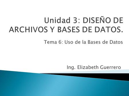Ing. Elizabeth Guerrero Tema 6: Uso de la Bases de Datos.