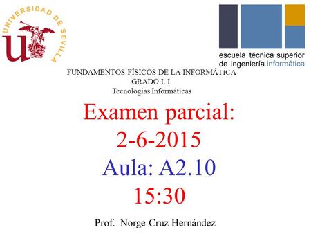 Examen parcial: Aula: A :30 Prof. Norge Cruz Hernández