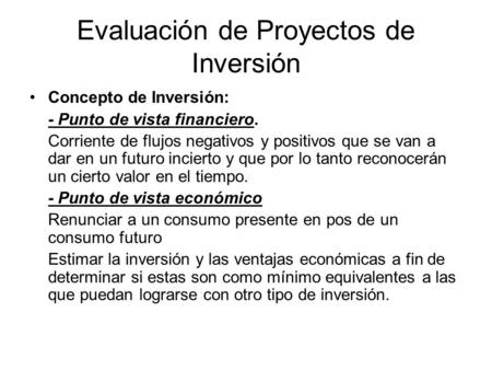 Evaluación de Proyectos de Inversión
