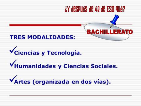 TRES MODALIDADES: Ciencias y Tecnología. Humanidades y Ciencias Sociales. Artes (organizada en dos vías).