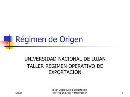 UNIVERSIDAD NACIONAL DE LUJAN TALLER REGIMEN OPERATIVO DE EXPORTACION