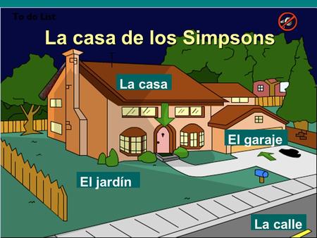 La casa de los Simpsons La casa El garaje El jardín La calle.