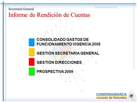 Secretaría General Informe de Rendición de Cuentas CONSOLIDADO GASTOS DE FUNCIONAMIENTO VIGENCIA 2008 GESTIÓN SECRETARIA GENERAL GESTIÓN DIRECCIONES PROSPECTIVA.