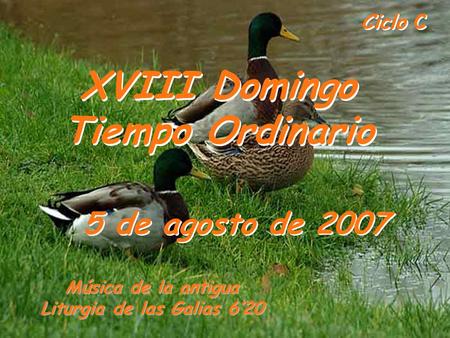 Ciclo C XVIII Domingo Tiempo Ordinario 5 de agosto de 2007 Música de la antigua Liturgia de las Galias 6’20.