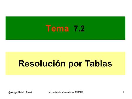 @ Angel Prieto BenitoApuntes Matemáticas 2º ESO1 Tema 7.2 Resolución por Tablas.
