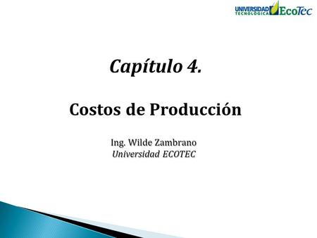 Capítulo 4. Costos de Producción Ing. Wilde Zambrano