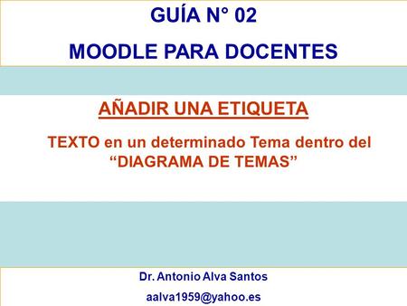 GUÍA N° 02 MOODLE PARA DOCENTES Dr. Antonio Alva Santos AÑADIR UNA ETIQUETA TEXTO en un determinado Tema dentro del “DIAGRAMA DE TEMAS”