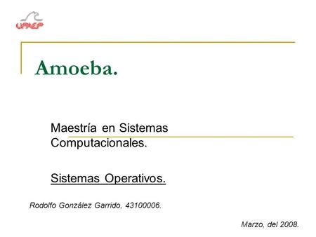 Amoeba. Maestría en Sistemas Computacionales. Sistemas Operativos. Rodolfo González Garrido, 43100006. Marzo, del 2008.