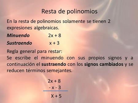 algebra 4 resta de poli Resta de polinomios