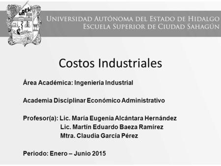 Costos Industriales Área Académica: Ingeniería Industrial