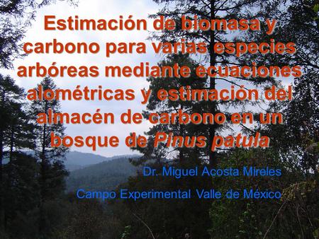 Estimación de biomasa y carbono para varias especies arbóreas mediante ecuaciones alométricas y estimación del almacén de carbono en un bosque de Pinus.