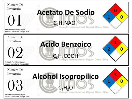 Acetato De Sodio Acido Benzoico Alcohol Isopropilico C2H3NAO2 C6H5COOH