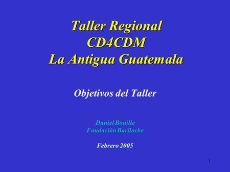 1 Taller Regional CD4CDM La Antigua Guatemala Objetivos del Taller Daniel Bouille Fundación Bariloche Febrero 2005.