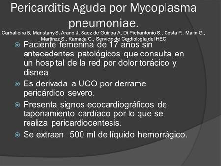 Pericarditis Aguda por Mycoplasma pneumoniae